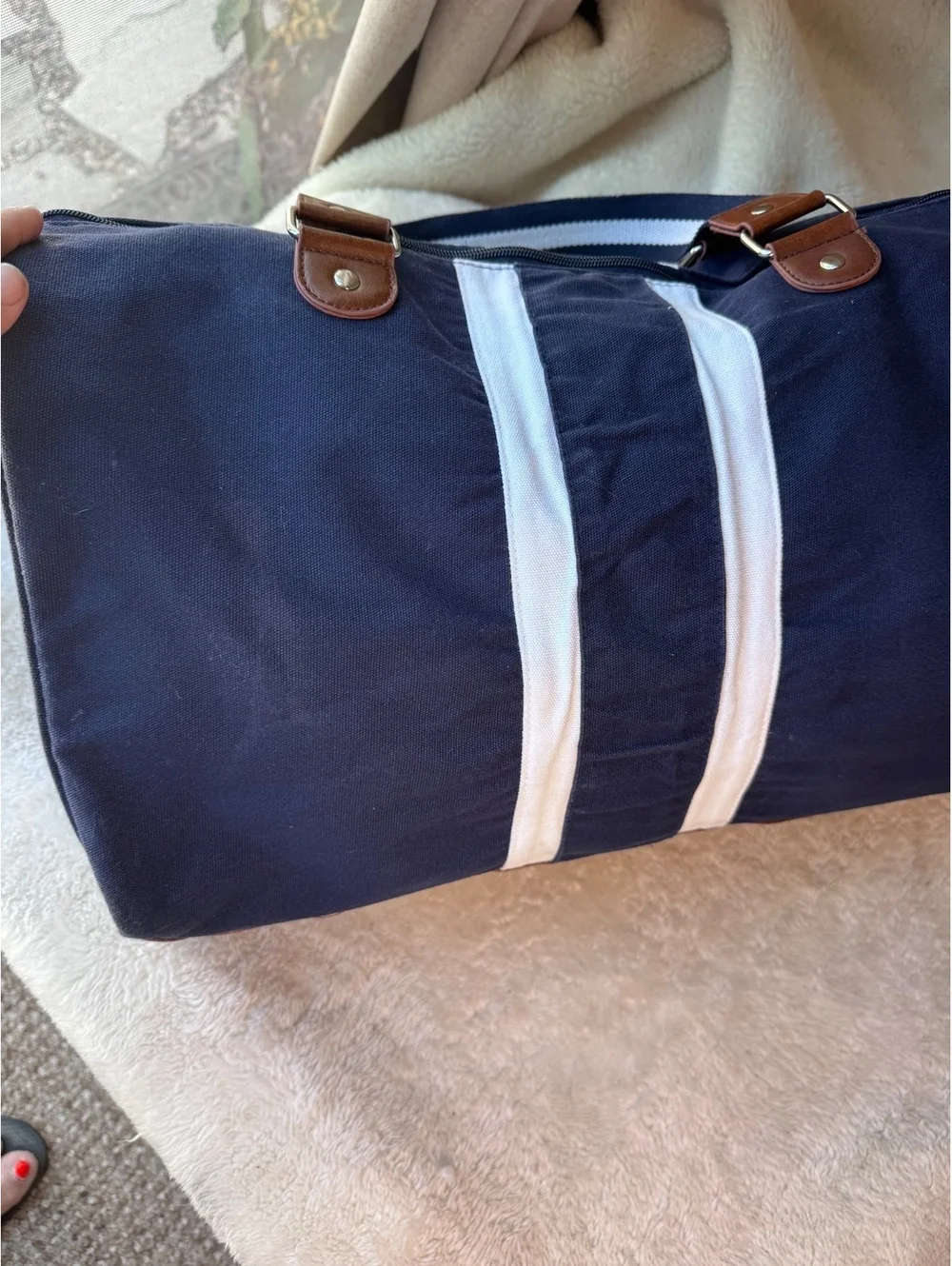 Vintage Polo Ralph Lauren Navy Blue Canvas Duffel / Weekender Bag
